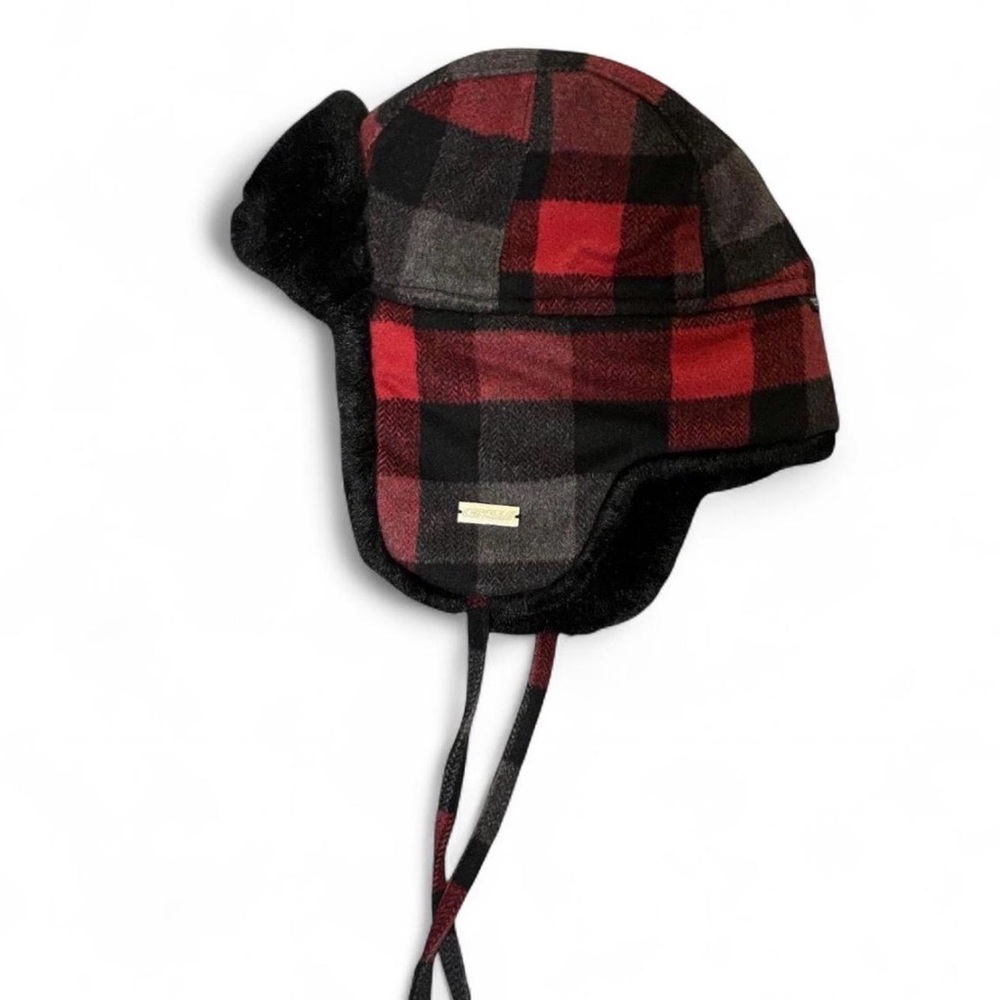 Ganka Red and‎ Black Buffalo Plaid Faux Fur Trapper Hat